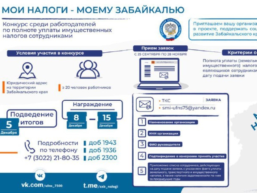 ​С 15 октября в Забайкальском крае стартует конкурс «Мои налоги – моему Забайкалью» 