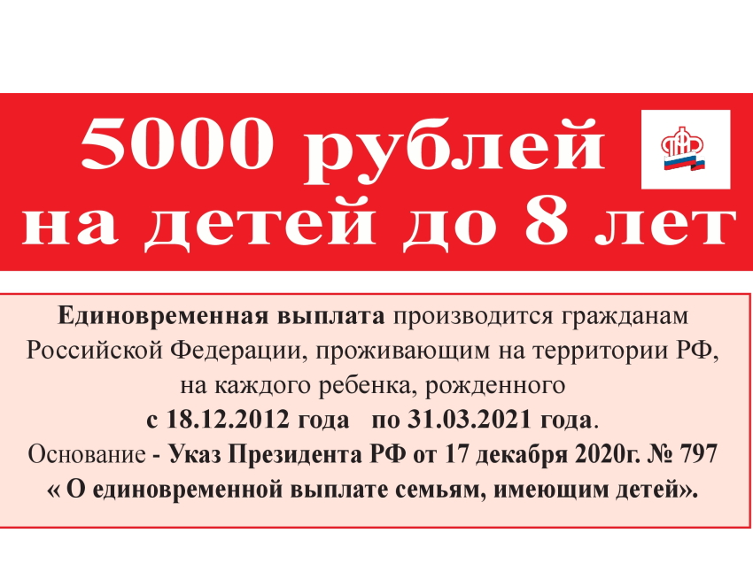 ПФР - 5000 рублей на детей до 8 лет