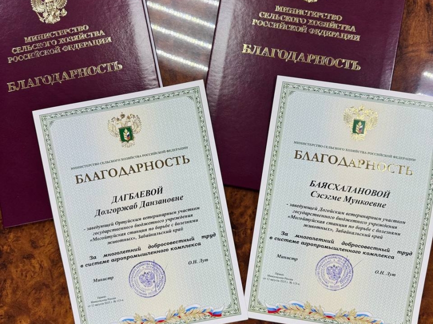 Труд сотрудников Госветслужбы Забайкалья отмечен на федеральном уровне 