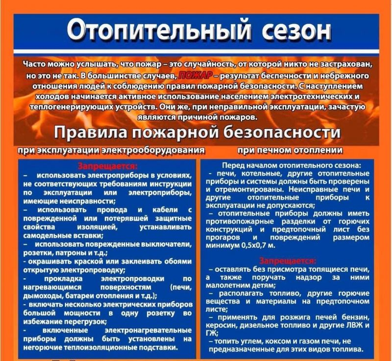 Памятка меры пожарной безопасности в отопительный период. Пожарная безопасность в осенне-зимний период.