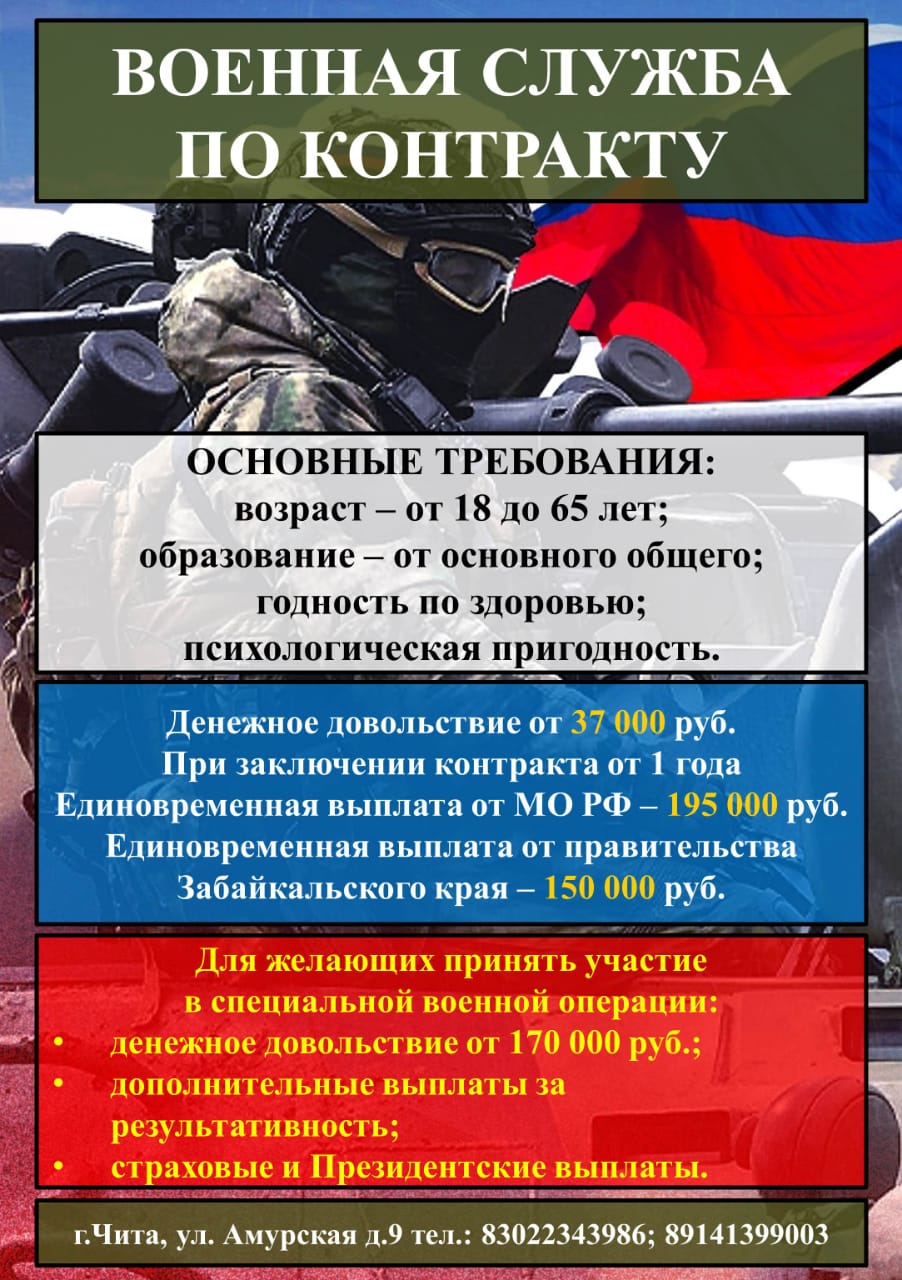 Военная служба по контракту в Вооруженных силах Российской Федерации |  11.05.2023 | Петровск-Забайкальский - БезФормата