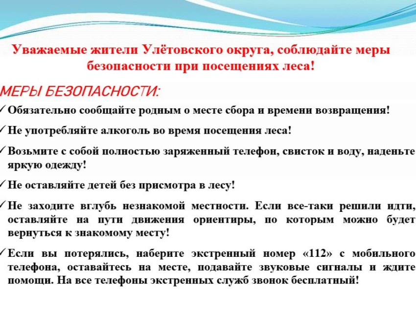 Уважаемые жители Улётовского округа, соблюдайте меры безопасности при посещении леса!