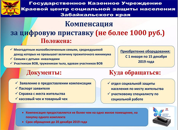 Компенсация за цифровую приставку до 20 декабря 2019 года!