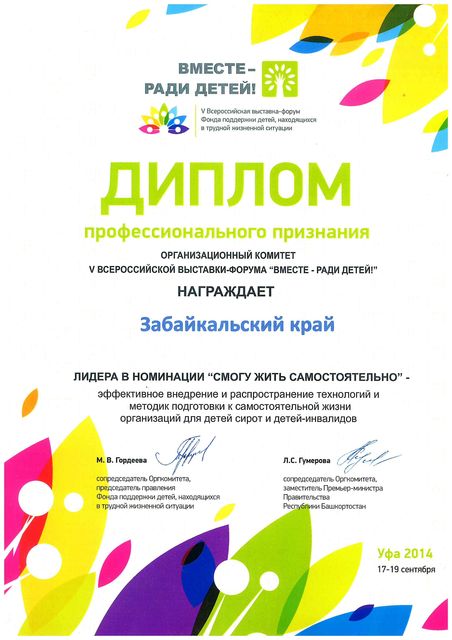 Делегация Министерства труда и социальной защиты Забайкальского края стала лидером в номинации «Смогу жить самостоятельно» на V Всероссийской выставке-форуме «Вместе – ради детей!»